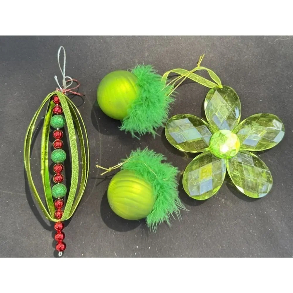 3 Vintage Department 56 Whimsical Green Christmas ornaments -Lo10